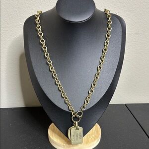 Gold Tone Pendant Long Chain Necklace Dog Tag Inspirational Words​
